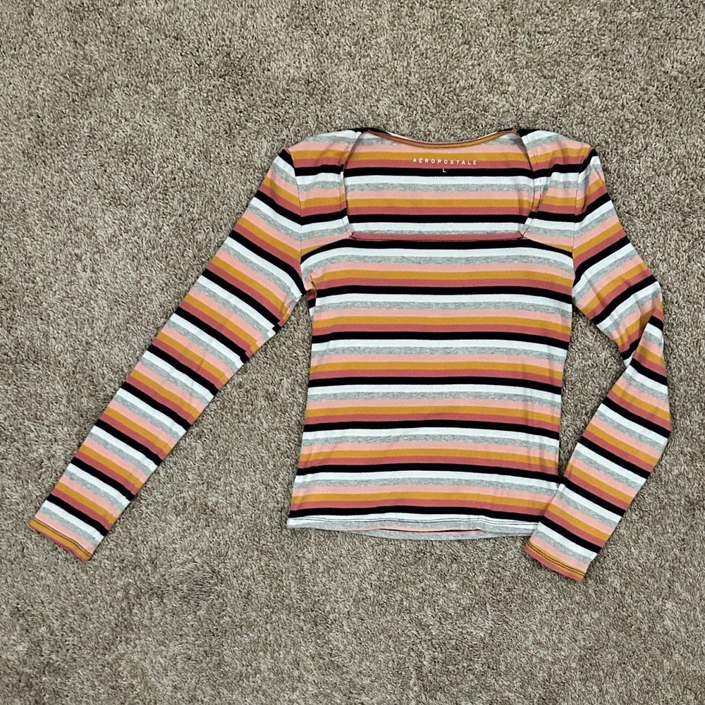 Aeropostale Womens Long Sleeve Striped Top I Size L I Square Neck